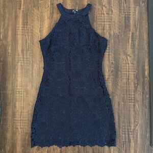 *Fits like a S/M* - Lulus Love Poem Navy Blue Lace Dress